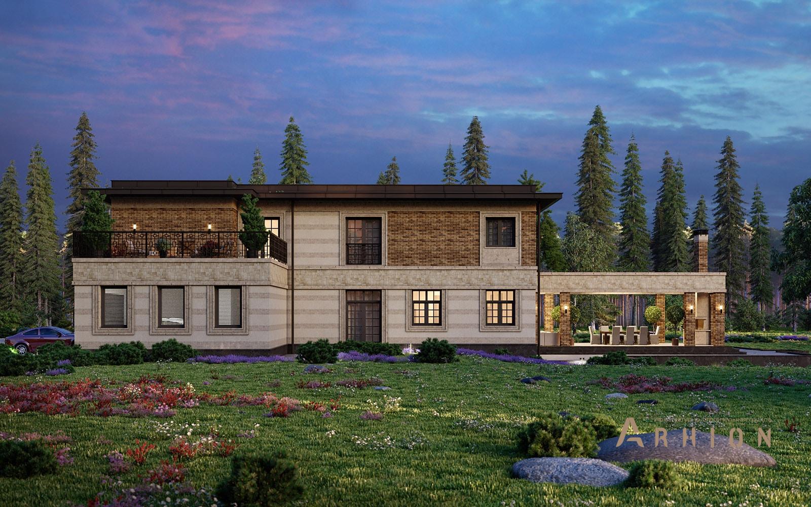 4. Проект двухэтажного дома в стиле лофт с плоской кровлей , av-540, площадью - 540 кв c сауной, терассой, балконом, гаражом